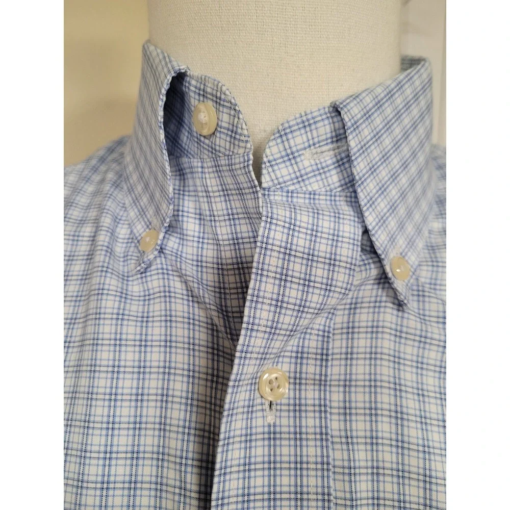 Jos. A. Bank Travelers Collection Mens Blue Plaid Button Down Shirt 16-34 Cotton
